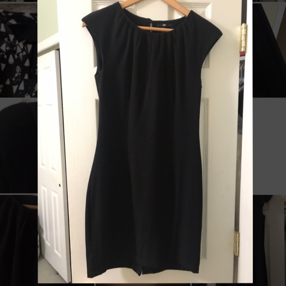 H&M Black Cap-Sleeved Dress with Ruched Neckline